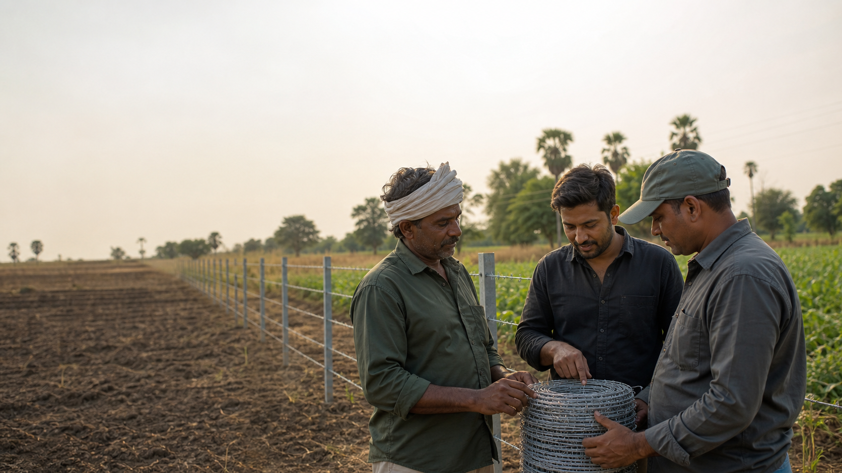 Farmer, dealer and installer discussing a fencing requirement