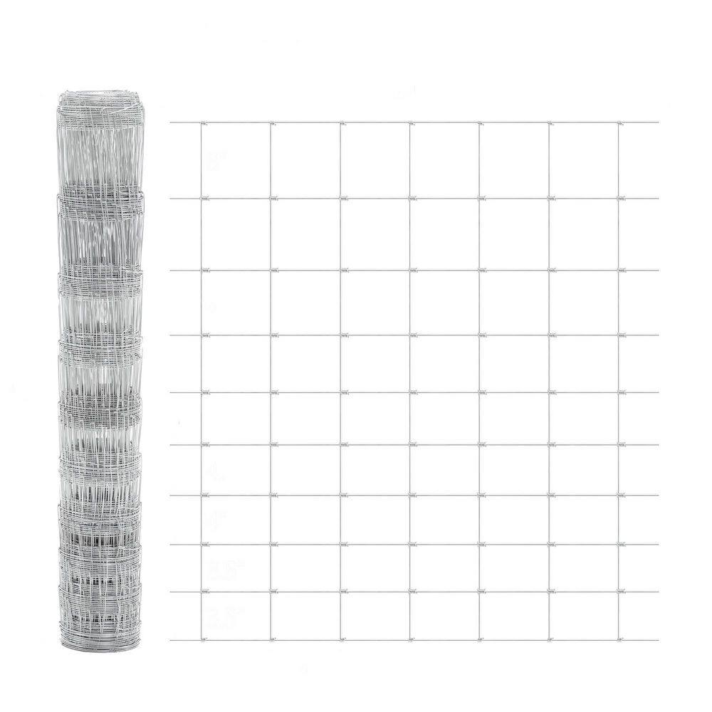 Rolled galvanized field fence and an open mesh sample